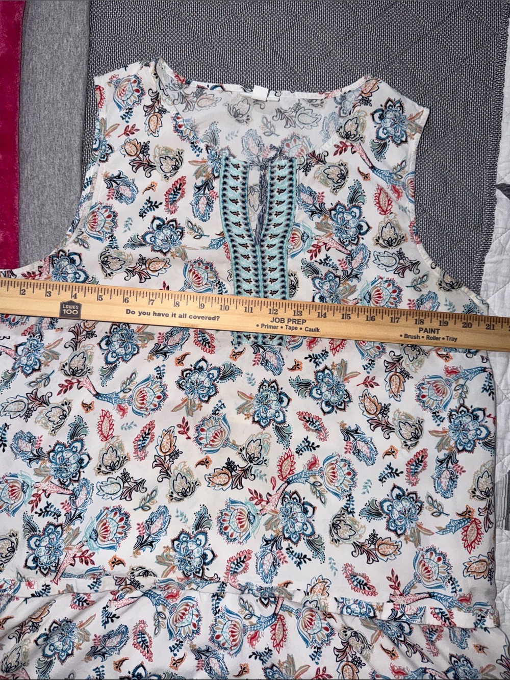 Sleeveless Floral Print Tunic Top - Blue Multicolor - Picture 7 of 8